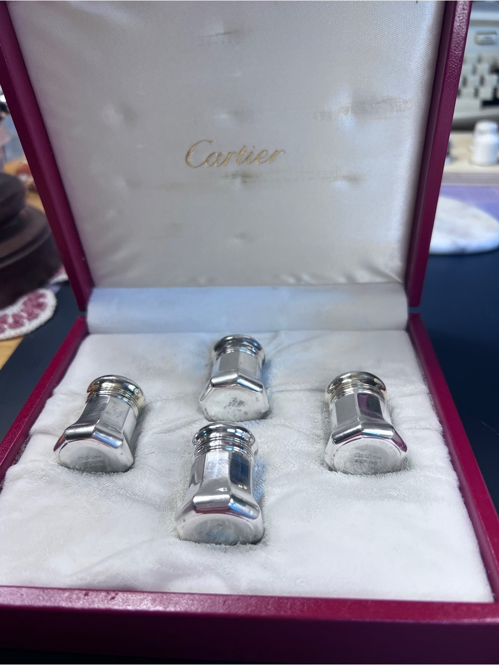 Cartier Vintage solid Sterling Silver salt and pepper shaker set in a box